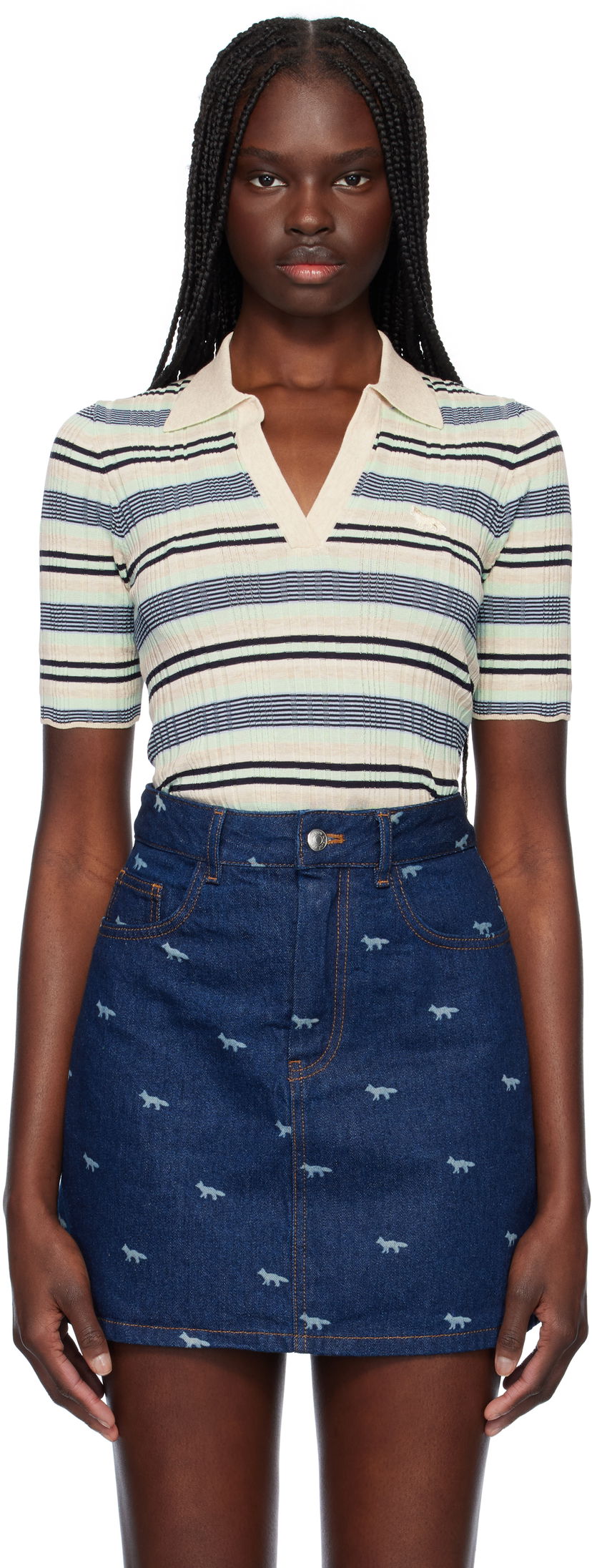 Poolopaita MAISON KITSUNÉ Maison Kitsuné Fine Rib Striped Polo Monivärinen | OW00203KT1122
