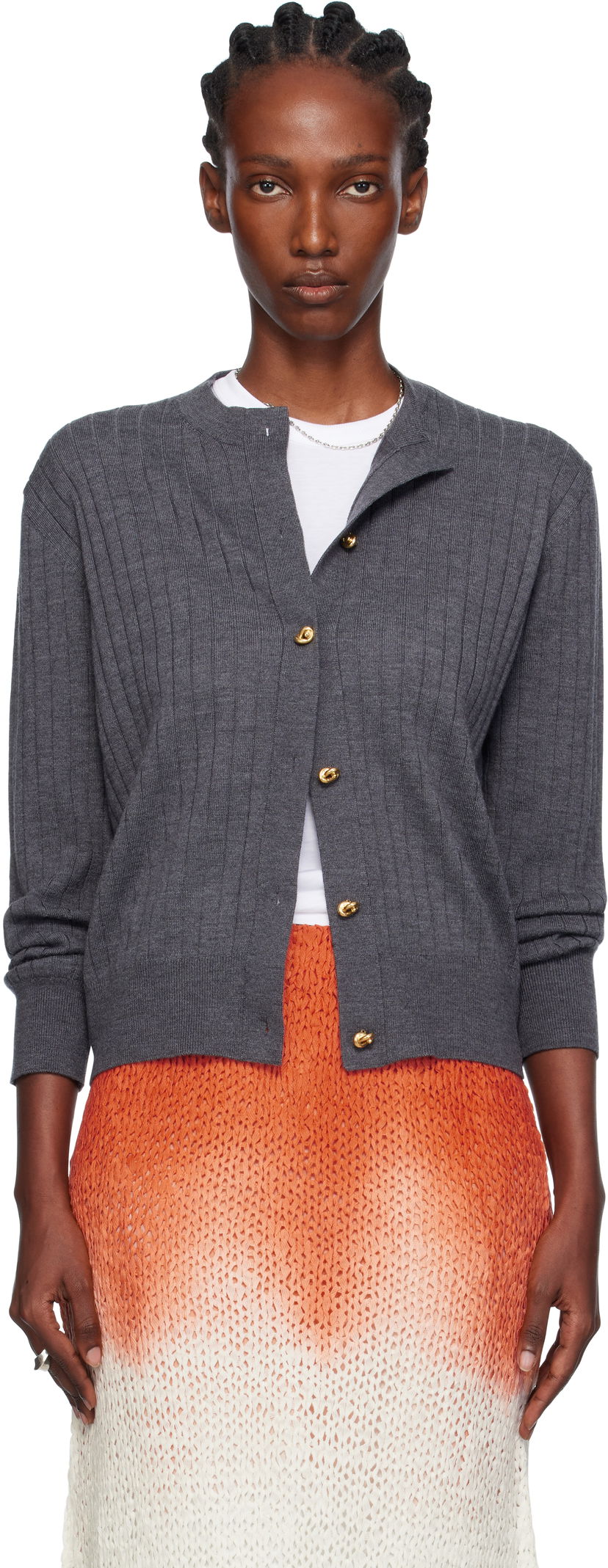 Villapaita Bottega Veneta Bottega Veneta Wool Rib Knit Cardigan Harmaa | 835337 V5L70