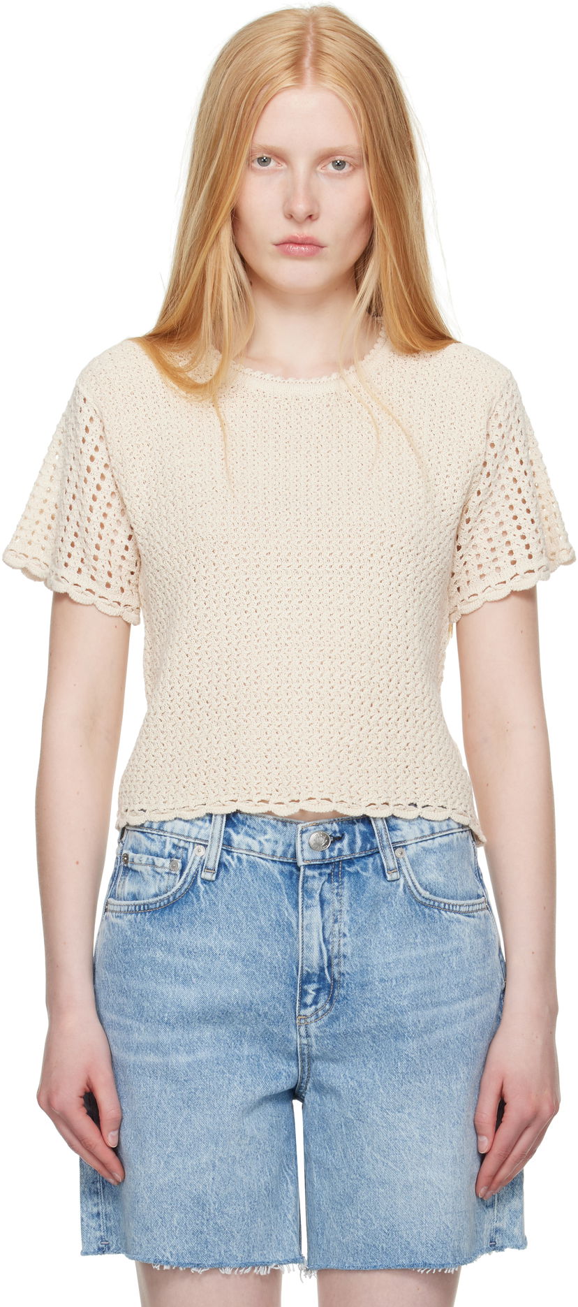 T-paita rag & bone rag & bone Khloe Open Knit Short Sleeve T-shirt Beige | WAS25P016BR16