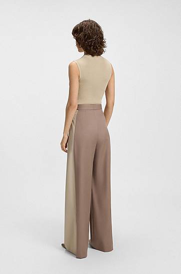 Housut BOSS Regular-Fit Color-Block Trousers Beige | 50543410, 1