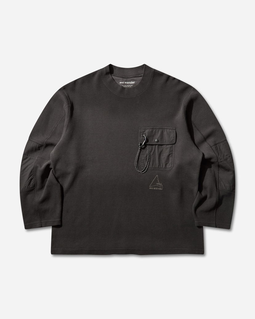 Paita ROA Garment-Dyed Waffle Knit Long-Sleeve with Utility Chest Pocket Musta | 5745284539 10