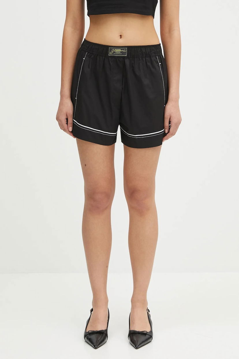 Shortsit GANNI GANNI Cotton Poplin Elasticated High-Waist Shorts Musta | W0504