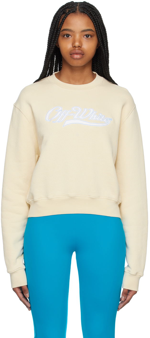 Huppari Off-White Embroidered Logo Sweatshirt Beige | OWBA061S23JER0066145