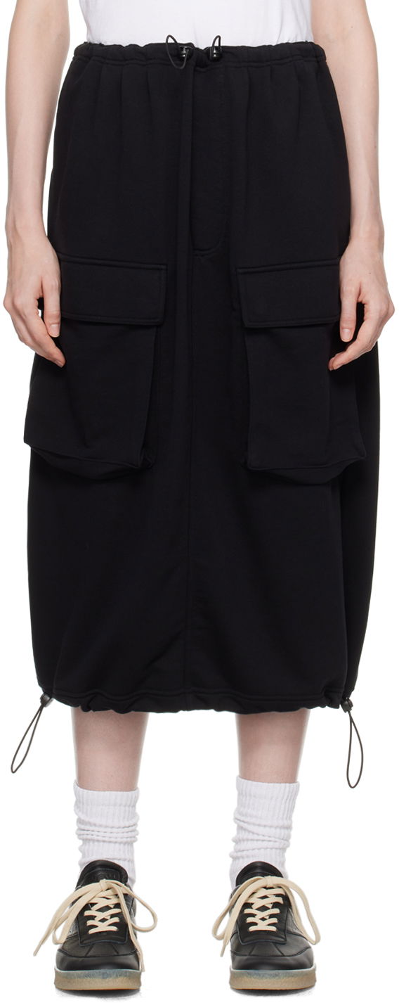 Hame Maison Margiela MM6 Black Flap Pocket Midi Skirt Musta | S52MI0015 S25606