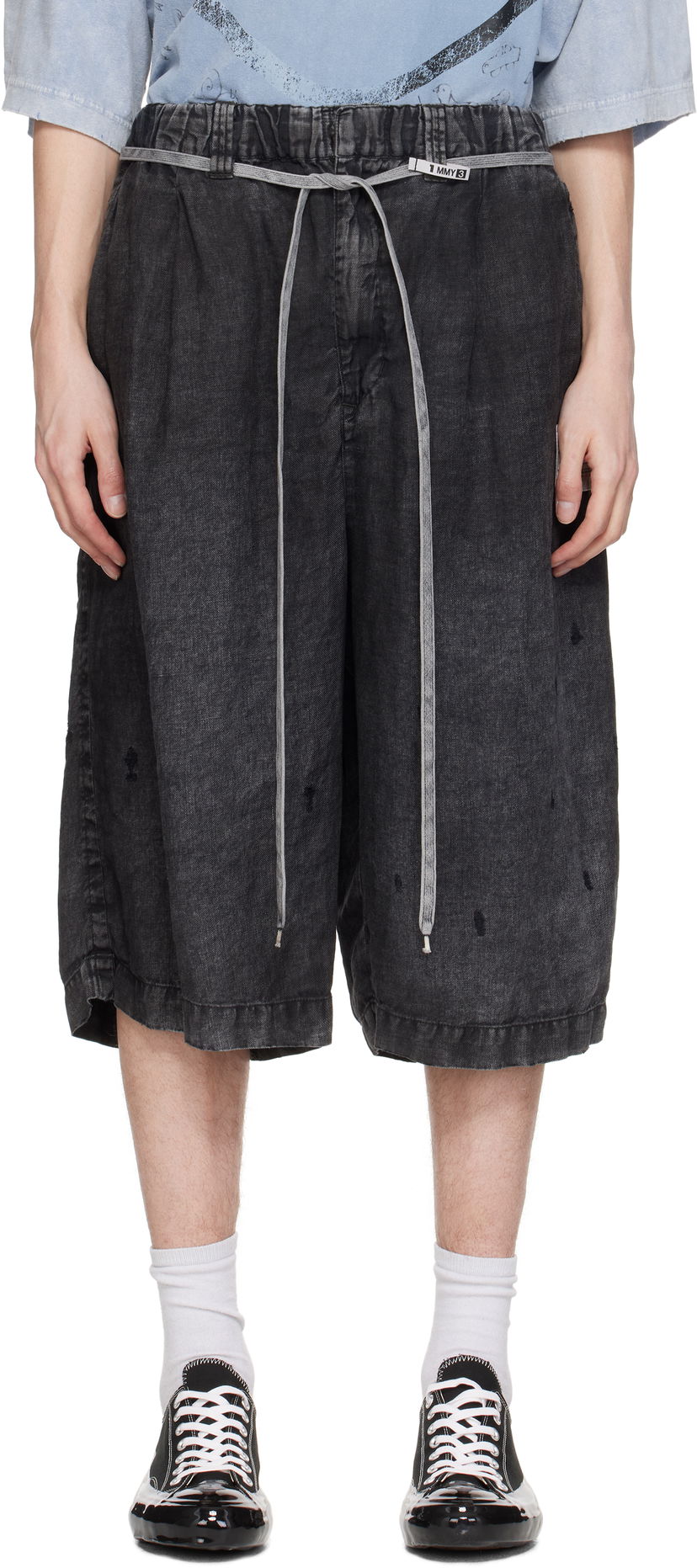 Shortsit Maison MIHARA YASUHIRO MMY Aged Linen Wide Shorts Musta | A14PT034