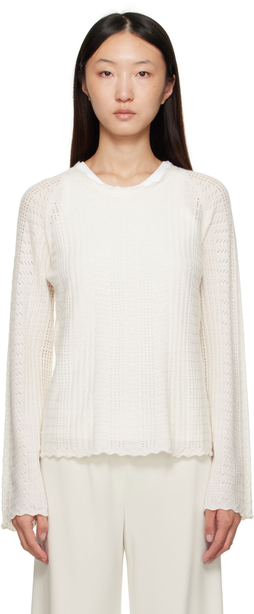 Villapaita Loulou de Saison Loulou de Saison Greta Knit Sweater Valkoinen | GRETA
