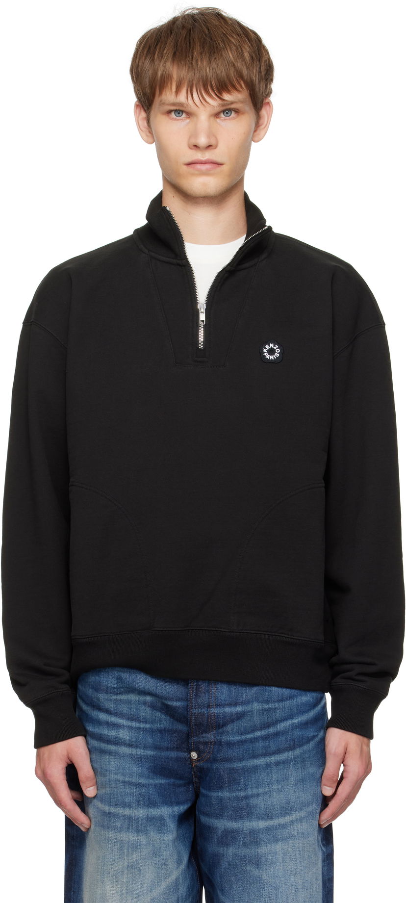 Huppari KENZO Kenzo Paris 'Boke Flower 2.0' Embroidered Quarter-Zip Sweatshirt Musta | FF55SW2414MC