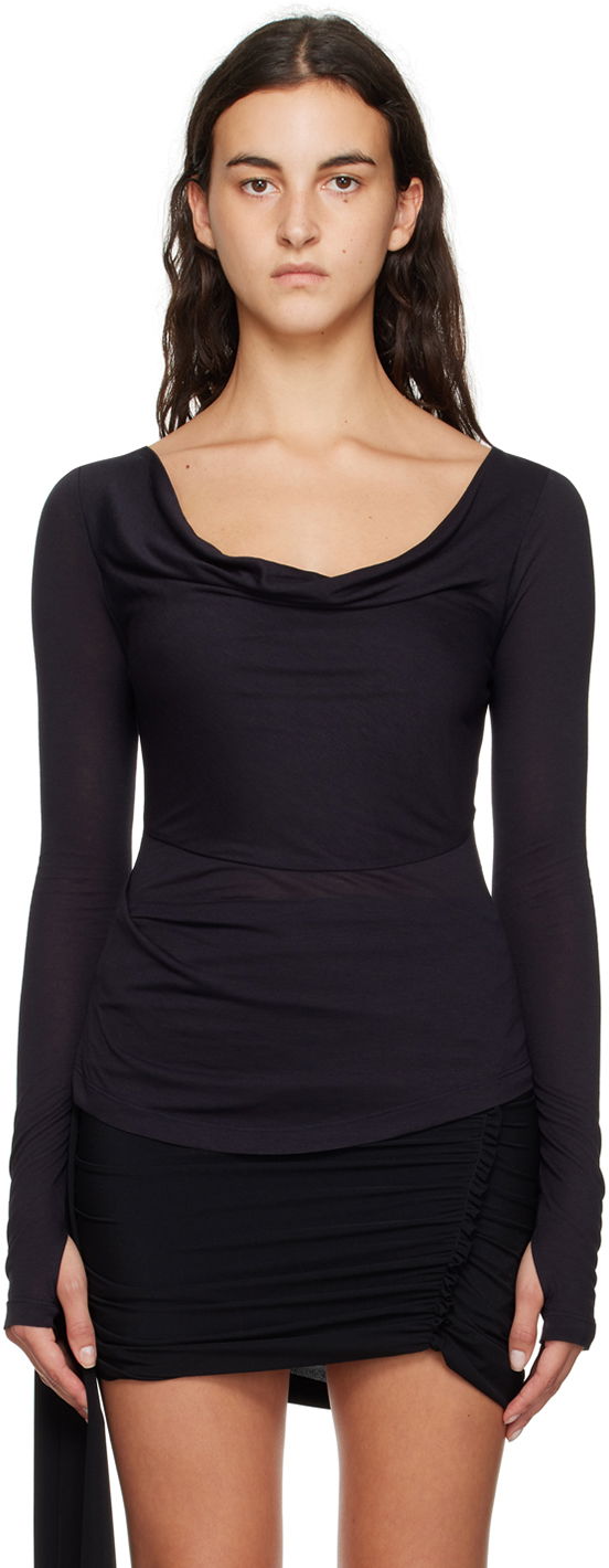 T-paita Helmut Lang Helmut Lang Cowl Neck Long Sleeve T-Shirt Musta | N06HW522