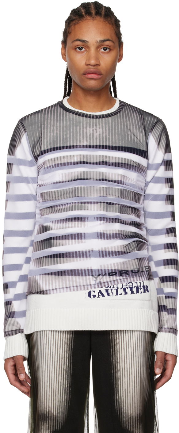 Villapaita Y/PROJECT Striped Knit Sweater Valkoinen | YPJPGMPULL1-S23
