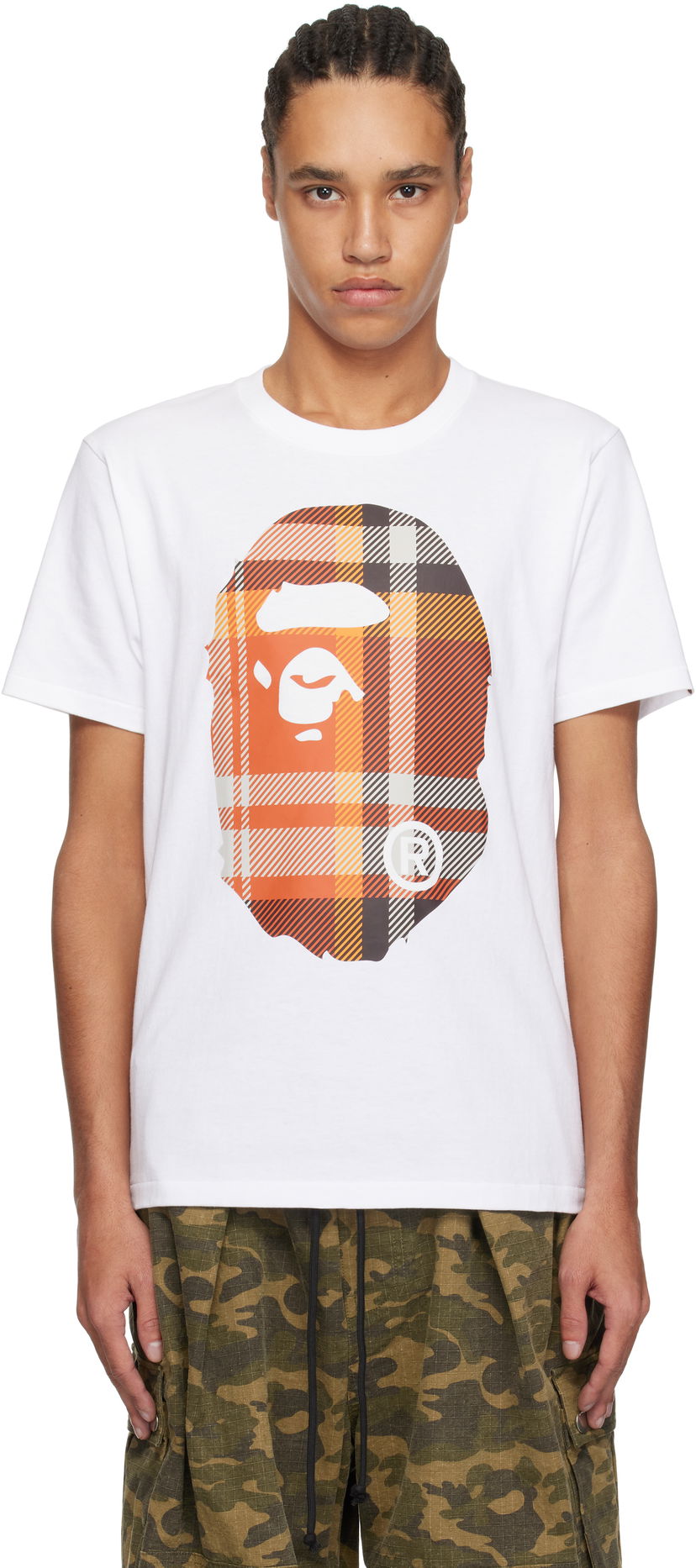 T-paita BAPE A Bathing Ape Check Big Ape Head T-Shirt Valkoinen | 001TEK801046M