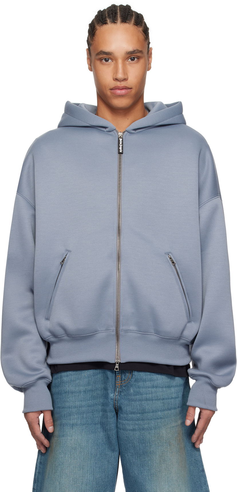 Huppari Palm Angels Palm Angels Neoprene Zip-Up Hoodie Sininen | PMEA292S25FAB0010909