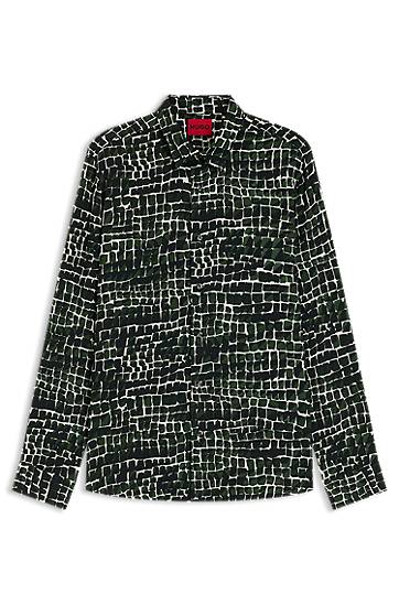 Paita BOSS Relaxed-Fit Abstract-Print Poplin Shirt Vihreä | 50545358