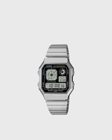 Katsella CASIO Illuminator Digital Alarm Chronograph Water Resistant Watch Metallinen | A130WE-1AEF, 0
