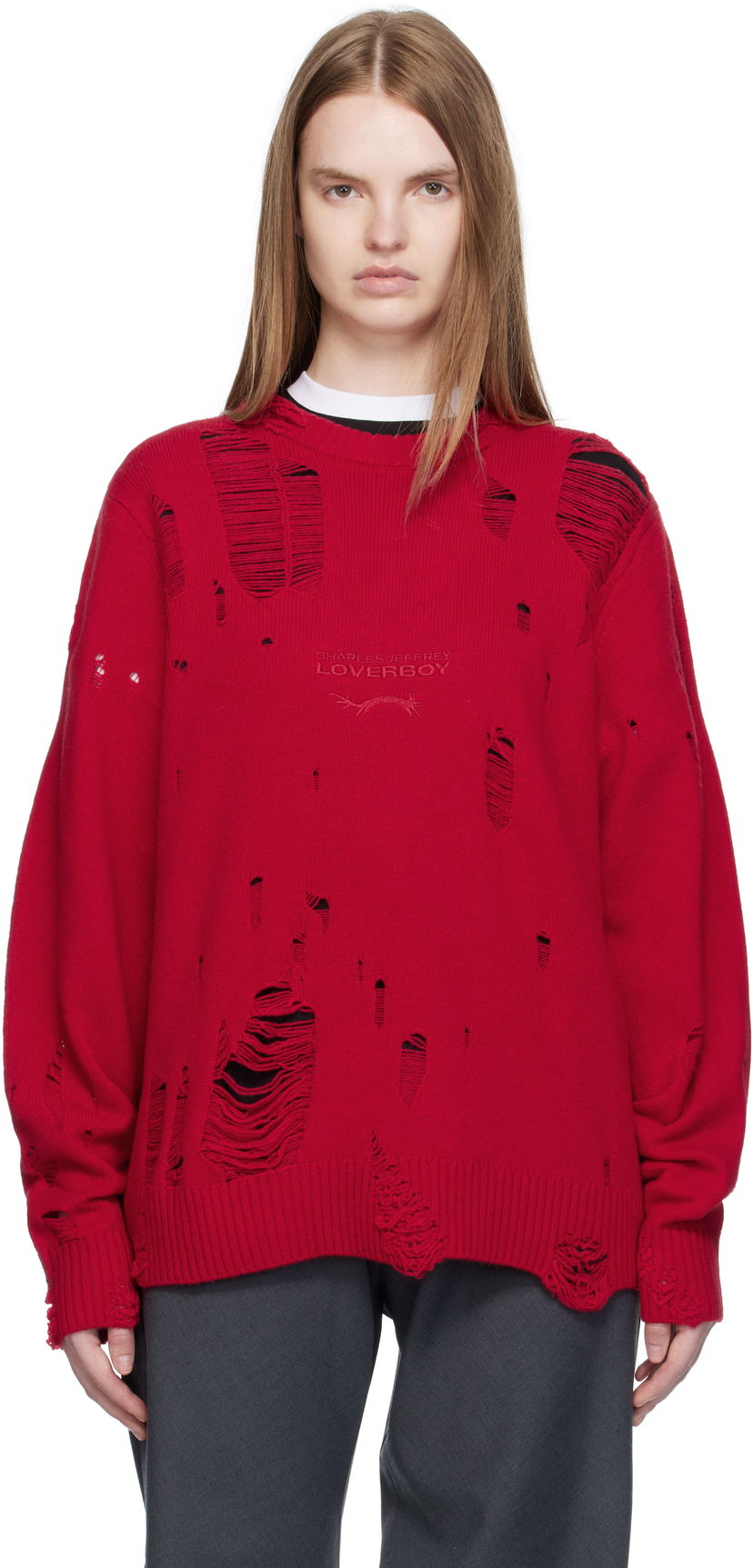Villapaita Charles Jeffrey Loverboy Charles Jeffrey LOVERBOY Distressed Logo Sweater Punainen | 52090102