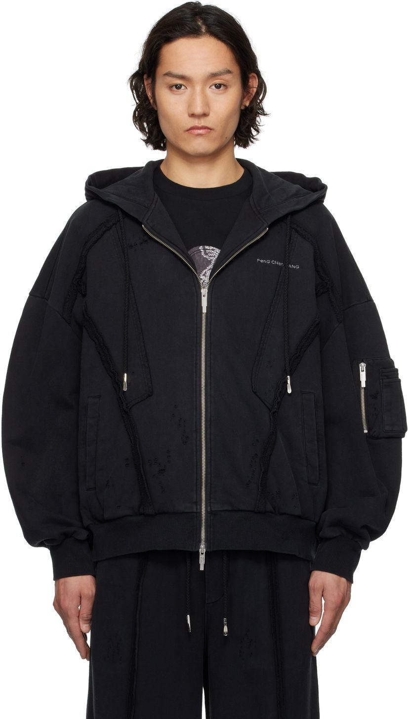 Huppari Feng Chen Wang Feng Chen Wang Deconstruction Zip-Up Hoodie Musta | FUS19HD01