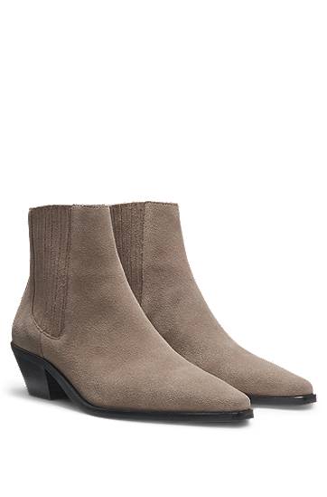 Takit BOSS Suede Ankle Boots with Cuban Heel Harmaa | 50548781, 0