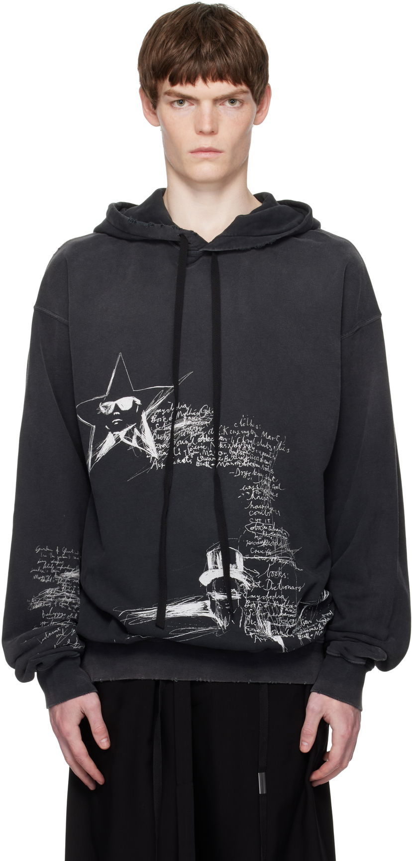 Huppari Ann Demeulemeester Ann Demeulemeester Olly Sketchbook High-Comfort Hoodie Musta | B0012870-FA639-098