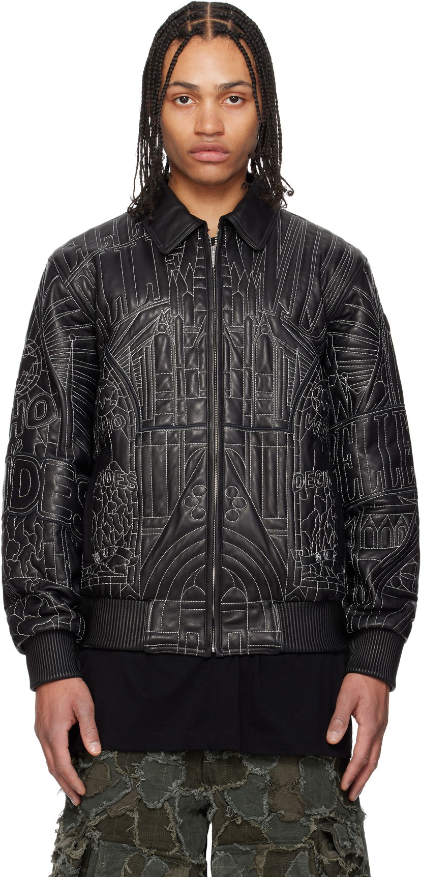 Bomber-takki Who Decides War Who Decides War Pelle Pelle Edition Cathedral Leather Jacket Musta | 1131430002SS25