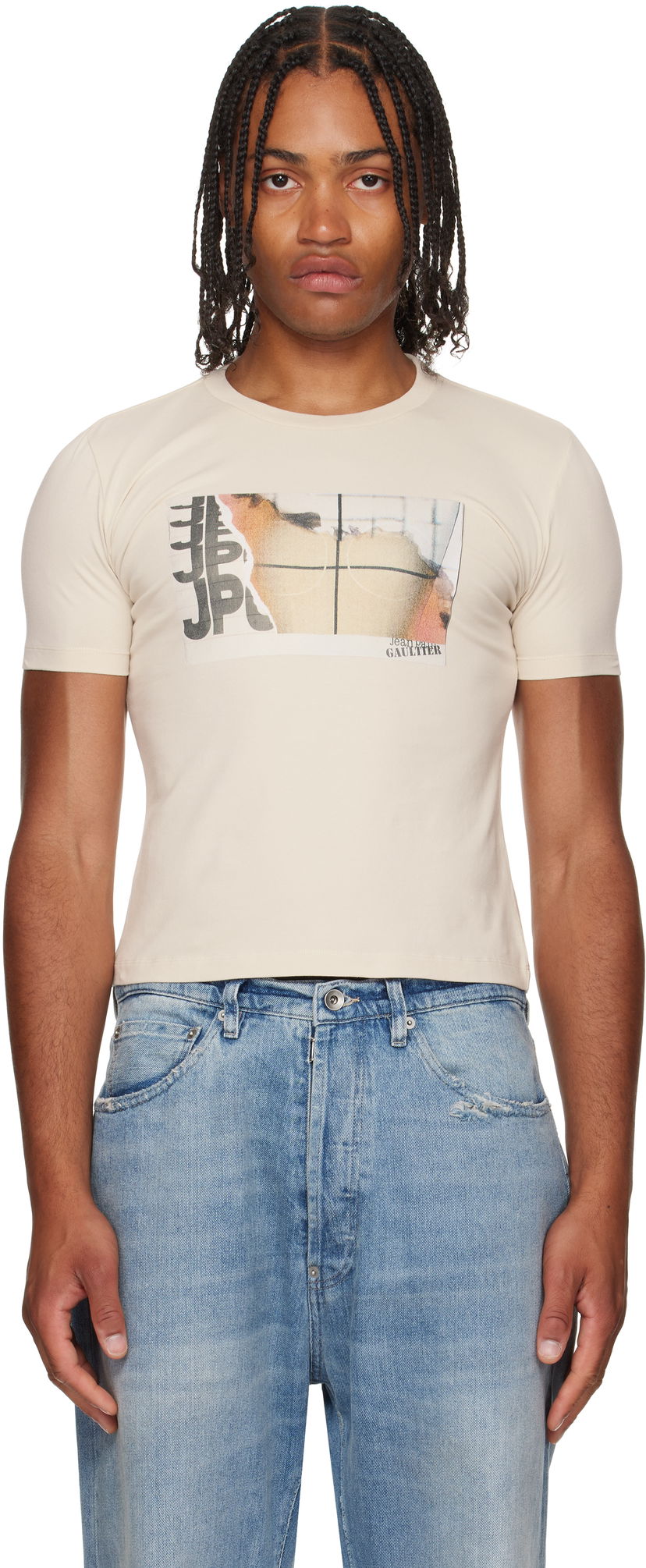 T-paita Jean Paul Gaultier Jean Paul Gaultier Printed T-Shirt Beige | 25/03-W-TO294-J002-691501