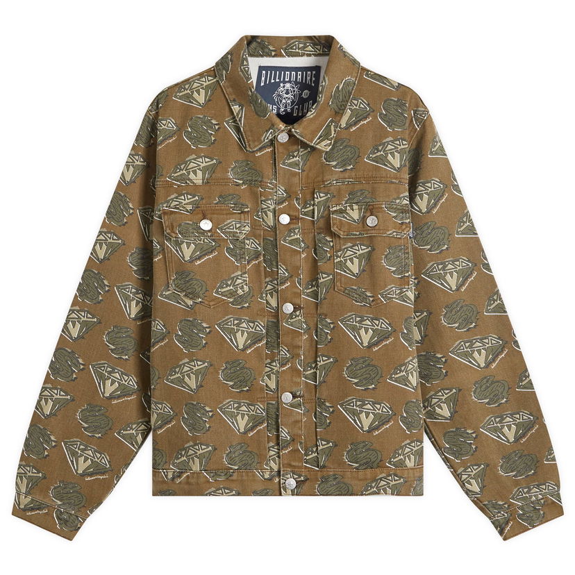 Takki BILLIONAIRE BOYS CLUB Billionaire Boys Club Diamonds & Dollars AOP Denim Jacket, Size Medium Ruskea | B24304-GRN