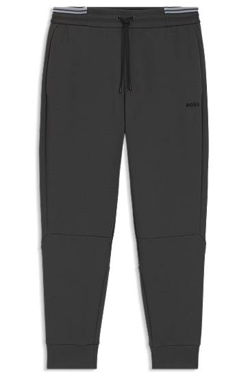 Verryttelypuku BOSS Cotton-Blend Tracksuit Bottoms with Striped Trims Musta | 50543070