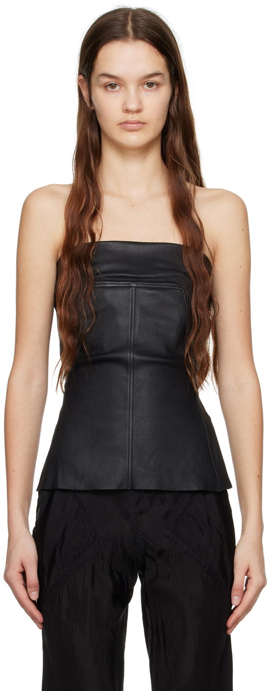 Tankkitoppi Rick Owens Rick Owens Leather Bustier Camisole Musta | RP01C5127 LS
