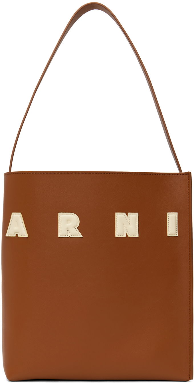 Kangaskassi Marni Small Leather Museo Patches Tote Ruskea | SHMP0111U0 P6483