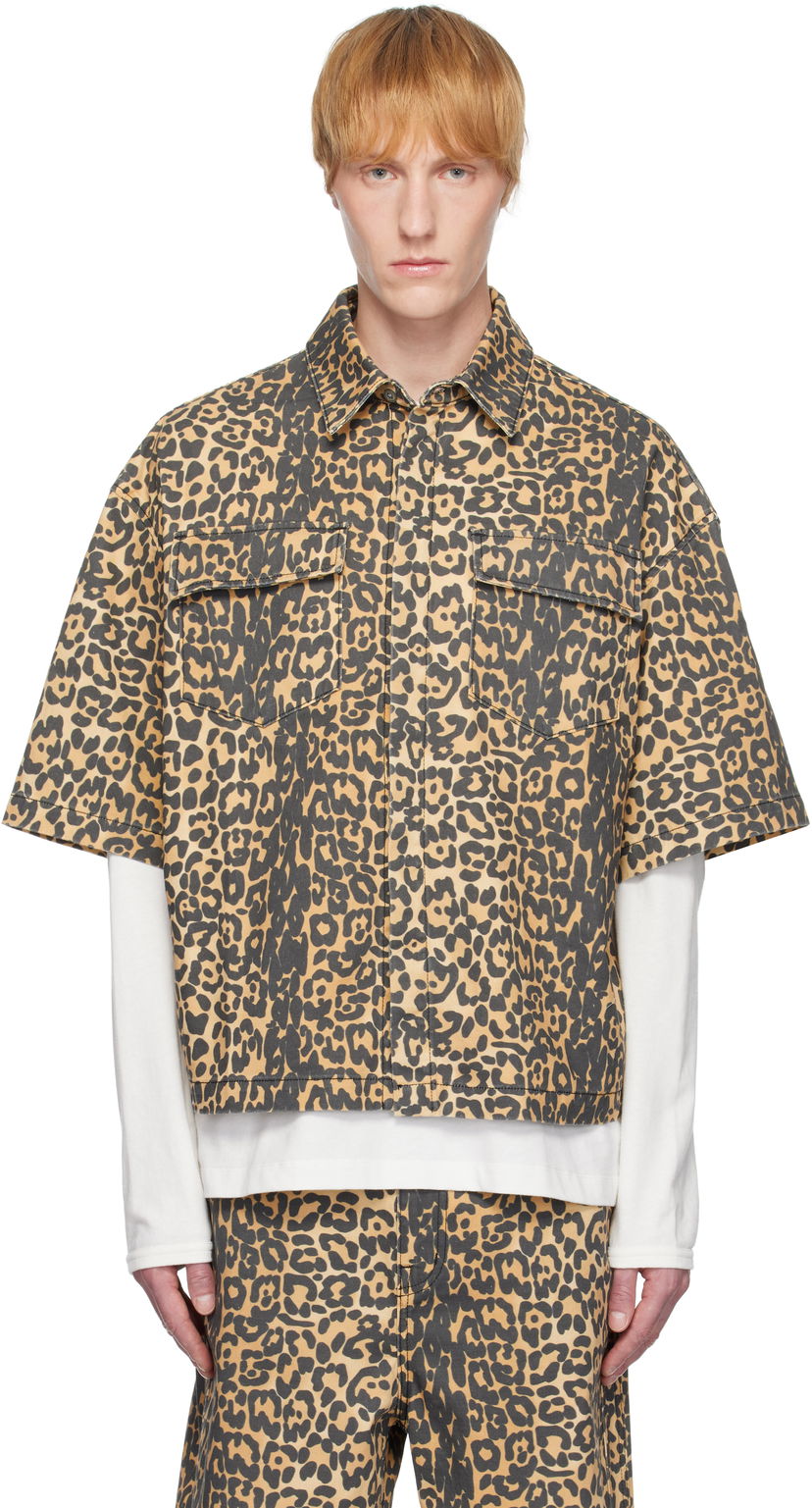 Paita Rhude Rhude Leopard Boxy Work Denim Shirt Beige | RHSS25SR05012