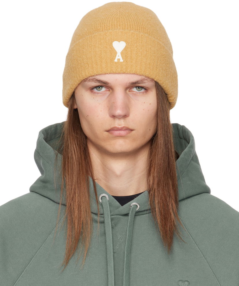 Pipo AMI Paris Yellow Off-White de Cœur Beanie Keltainen | UHA115.KN0032