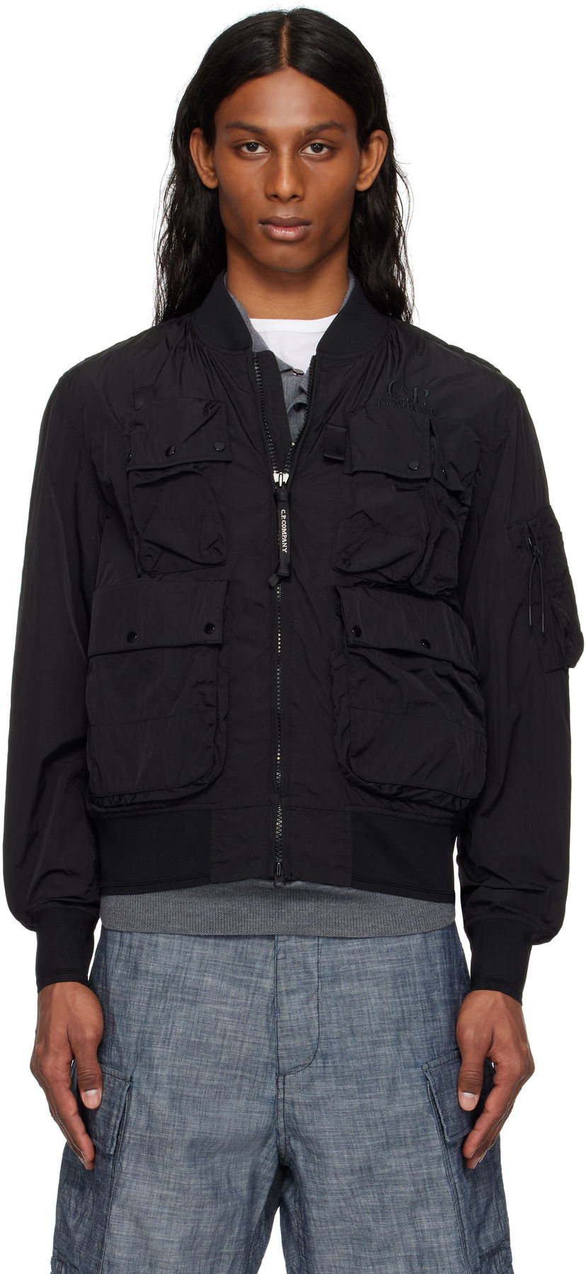 Bomber-takki C.P. Company C.P. Company Chrome-R Multipocket Bomber Jacket Musta | 18CMOW010A-005904G
