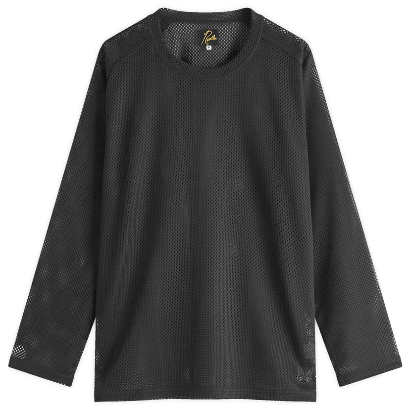 T-paita Needles Needles Mesh Long Sleeve T-Shirt, Size Large Musta | QV345-C