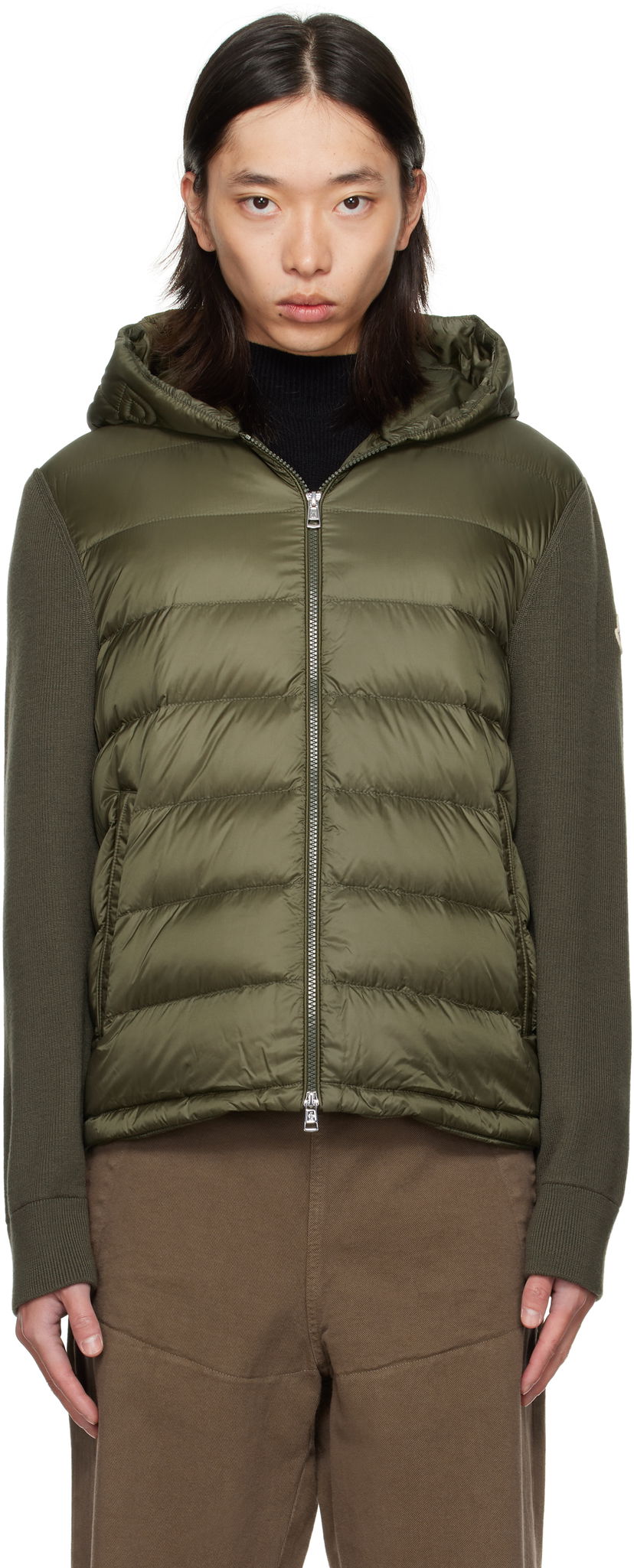 Puffer takki Moncler Moncler Padded Wool Zip-Up Down Hoodie Vihreä | K20919B00006M1131