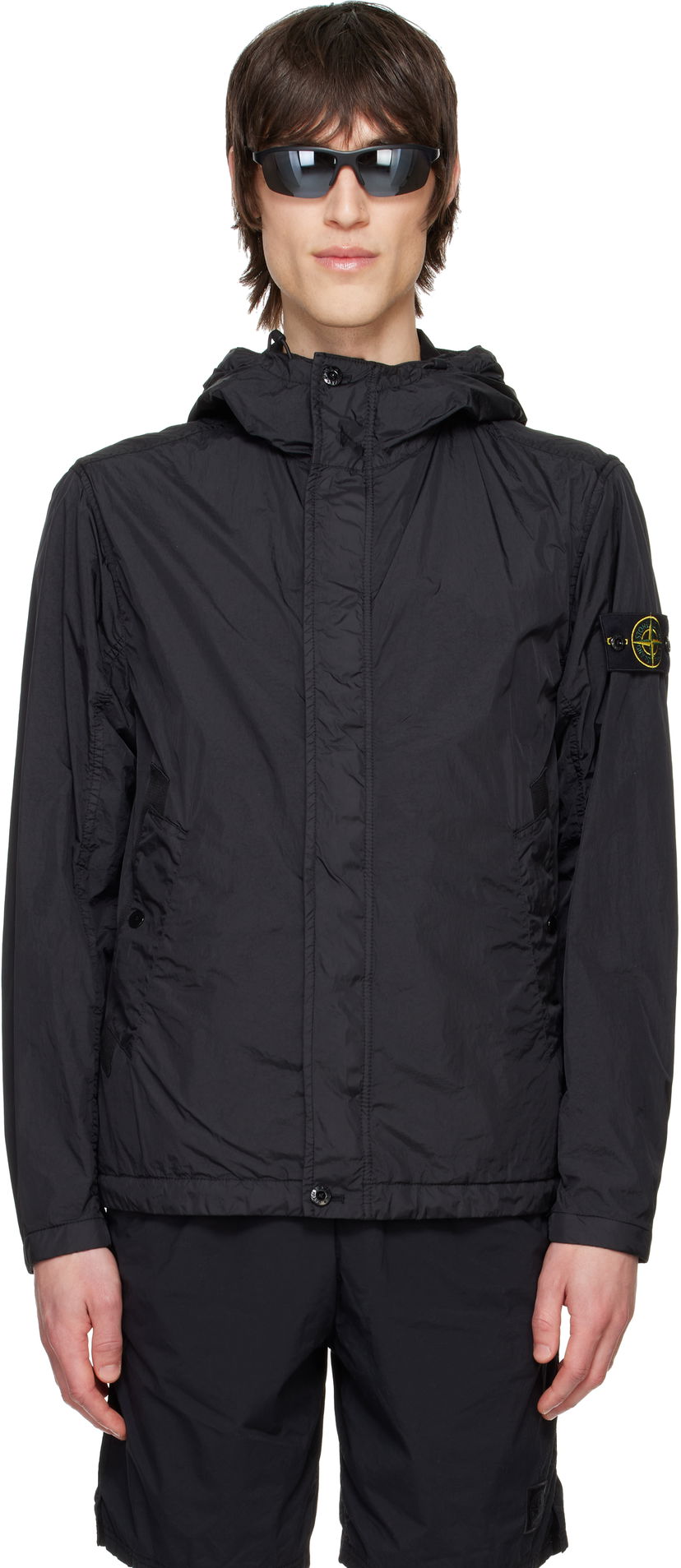 Tuulitakki Stone Island Stone Island Crinkle Reps R-NY Hooded Jacket Musta | K1S15 4100092 S0A23