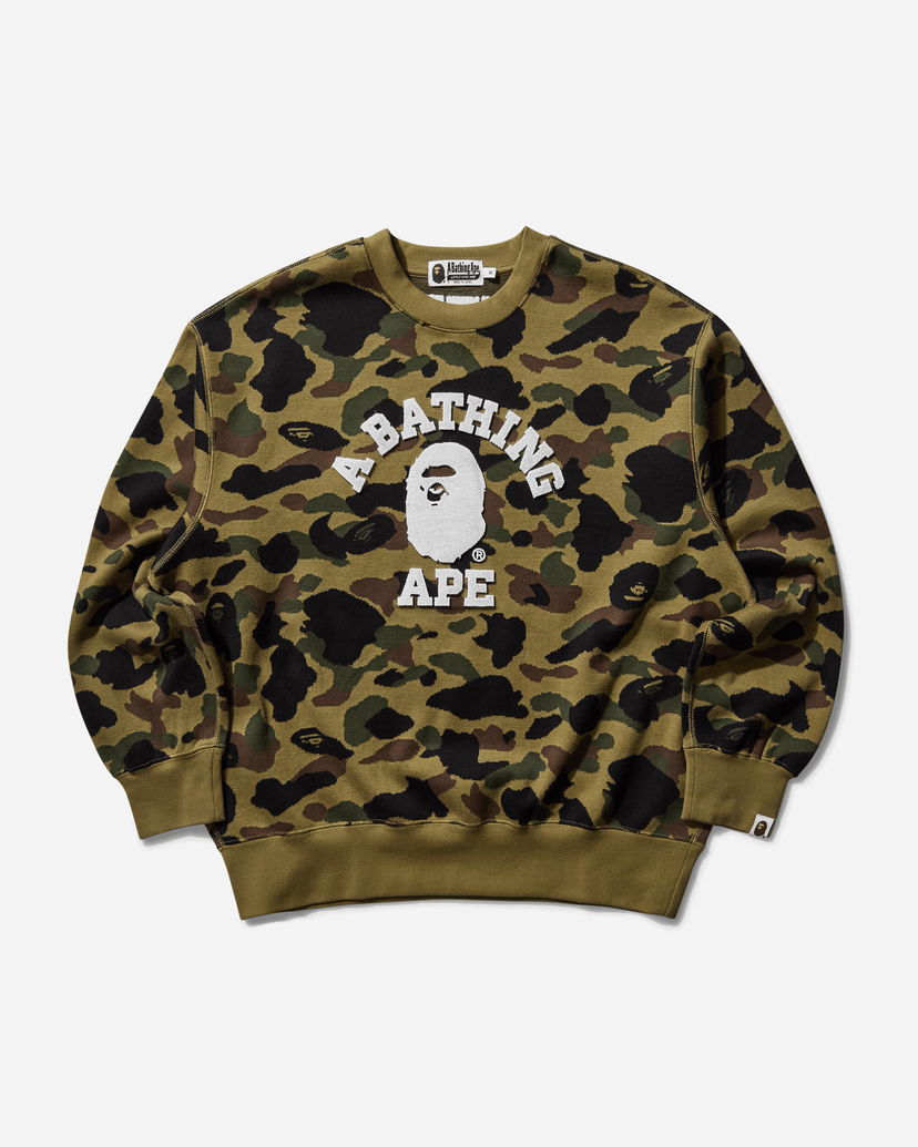 Villapaita BAPE 1st Camo Jacquard College Crewneck Sweatshirt Vihreä | 1L30113307 GREEN