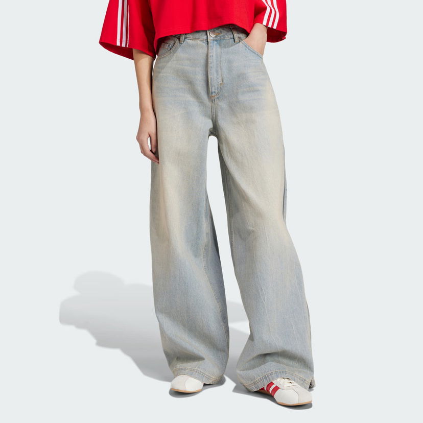 Jeans adidas Performance Adilenium Season 3 Zip Washed Denim Wide Leg Jeans Sininen | JX9210