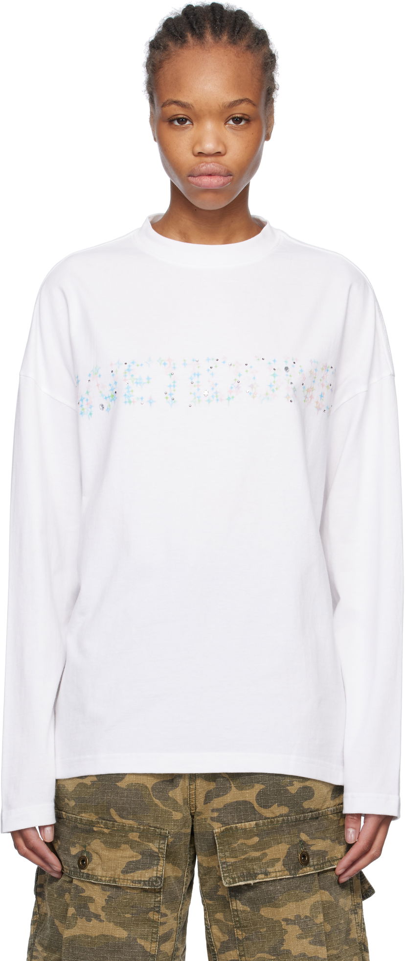 T-paita We11done We11done Sparkle Logo Long Sleeve T-Shirt Valkoinen | WD-TT0-25-742-U-WH