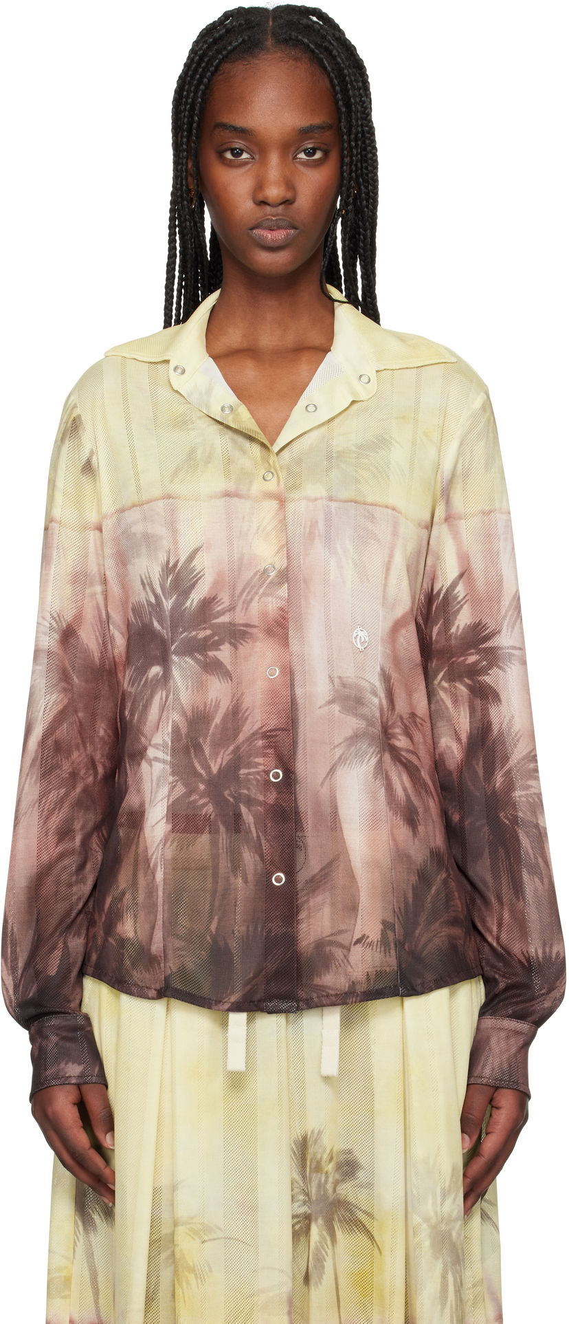 Paita Palm Angels Palm Angels Sunset Palms Button-Down Shirt Keltainen | PWGE024S25FAB0012010