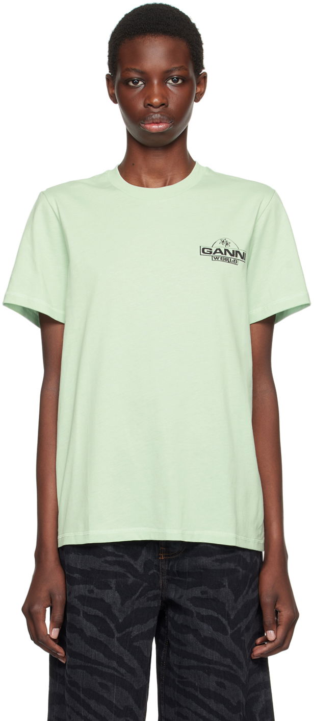 T-paita GANNI World Print T-Shirt Vihreä | T3923