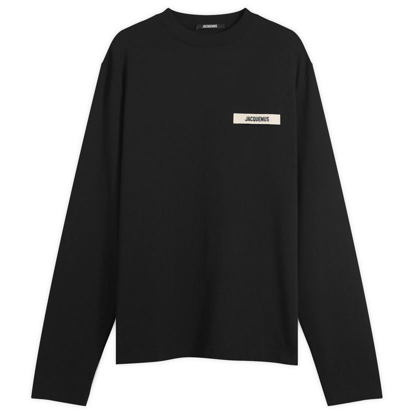 T-paita Jacquemus Jacquemus Grosgrain Logo Long Sleeve T-Shirt, Size Large Musta | 25HTSM00570AJ00226-990