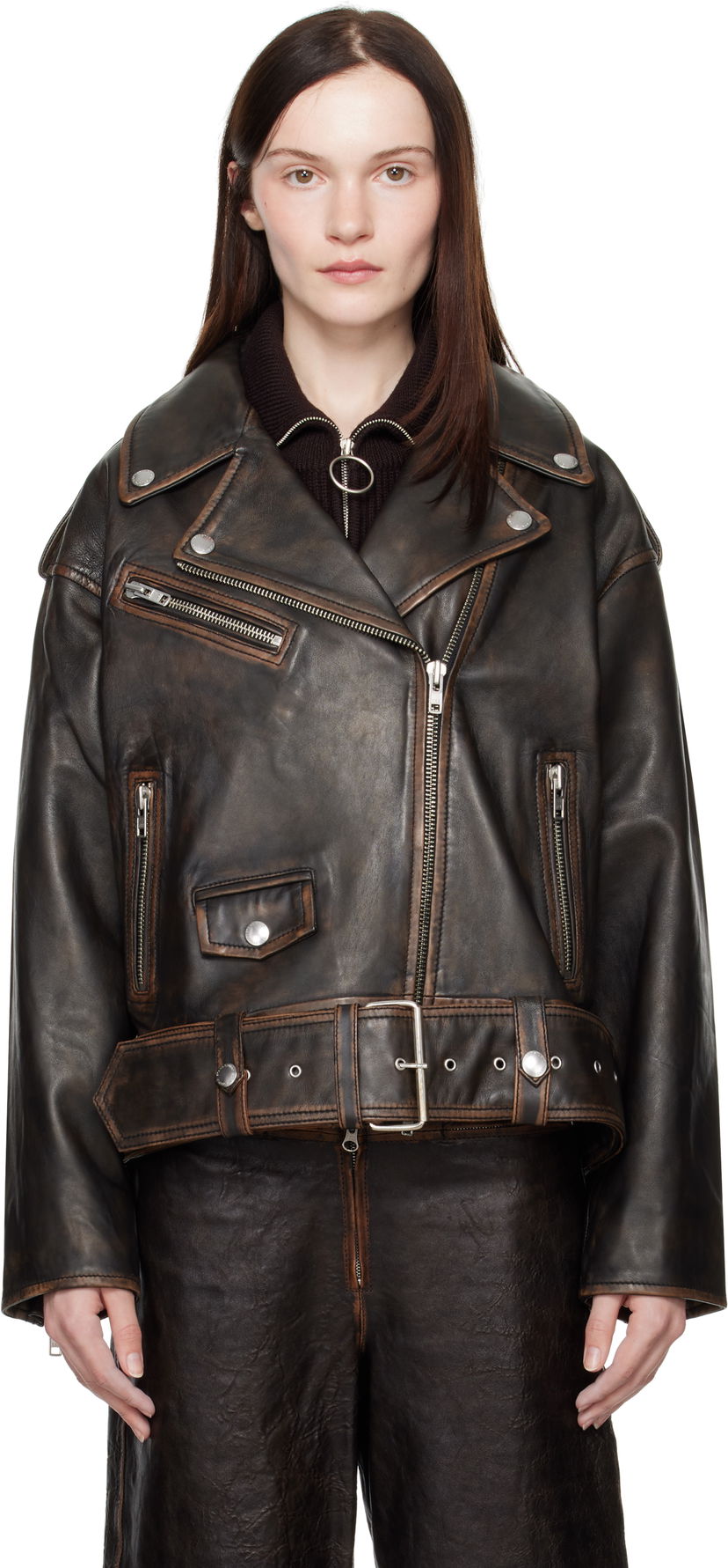 Takki STAND STUDIO Leather Biker Jacket Musta | 66388-7030