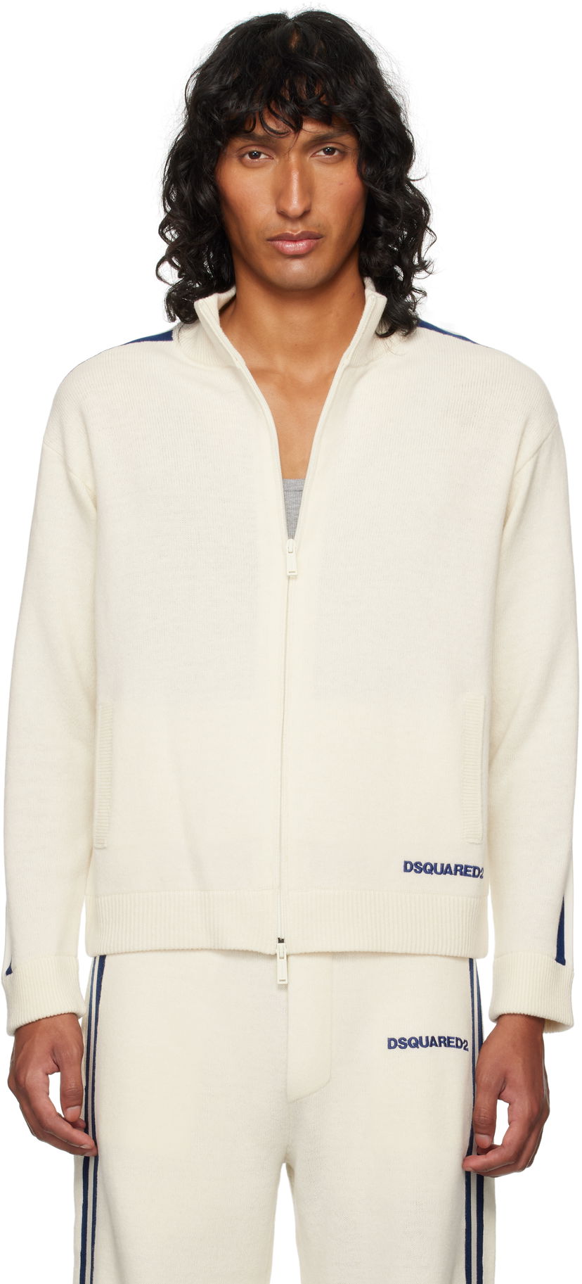 Villapaita DSQUARED2 Dsquared2 Zip-Up Knit Sweater Valkoinen | S74HA1437_D13051