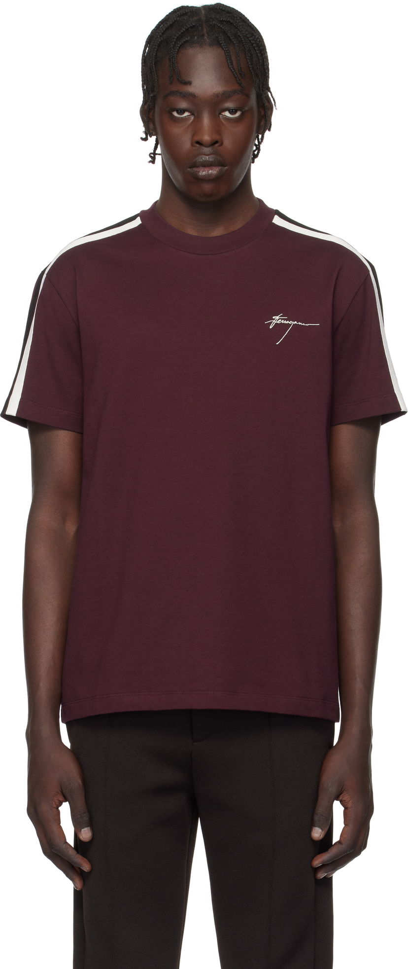 T-paita FERRAGAMO Ferragamo Contrasting Stripe T-Shirt Burgundia | 781307