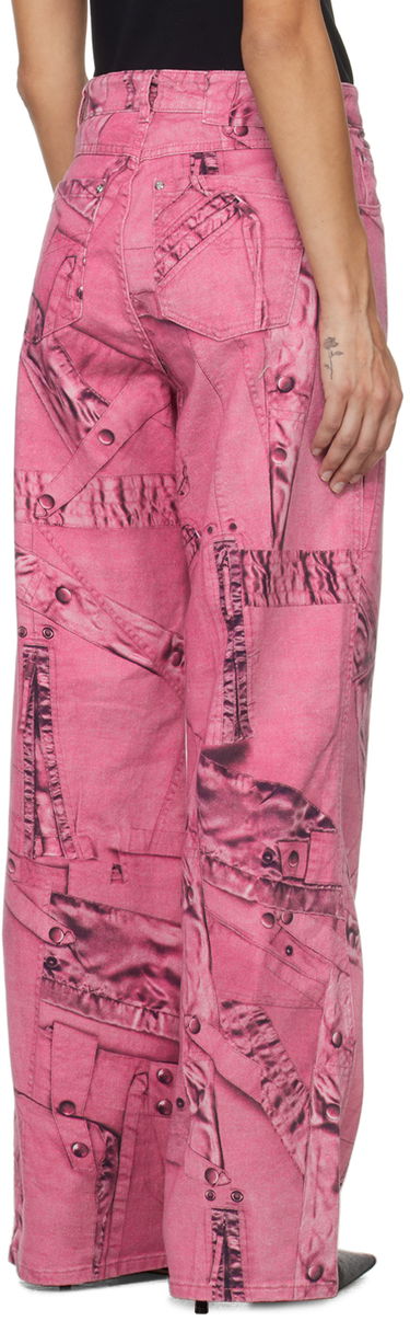 Jeans Blumarine Blumarine Trompe L'œil Print Wide-Leg Jeans Vaaleanpunainen | P422J128A, 2