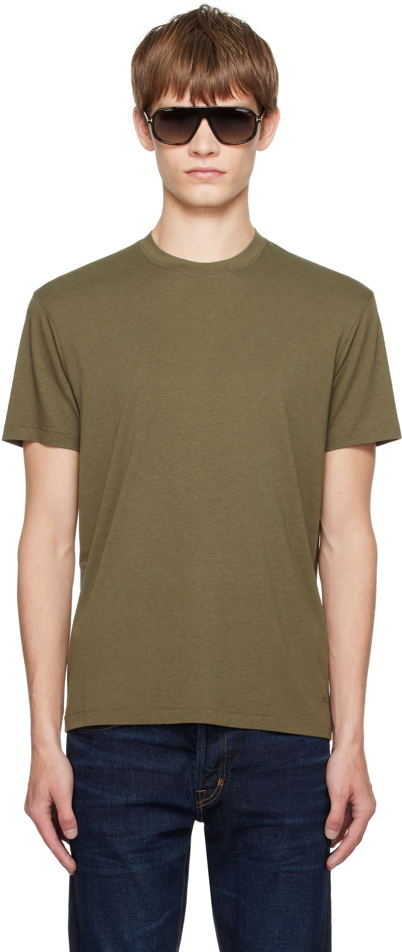 T-paita Tom Ford TOM FORD Lyocell Cotton Crewneck T-shirt Vihreä | JCS004-JMT012