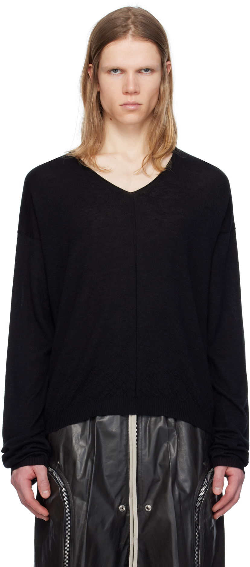 Villapaita Rick Owens Rick Owens Hollywood V-Neck Sweater Musta | RU01E5621 WS