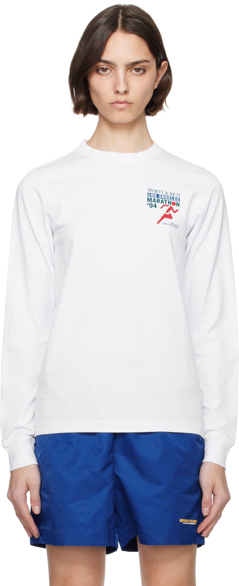 T-paita Sporty & Rich Sporty & Rich 'LA Marathon' Long Sleeve T-Shirt Valkoinen | TO059622171WH01