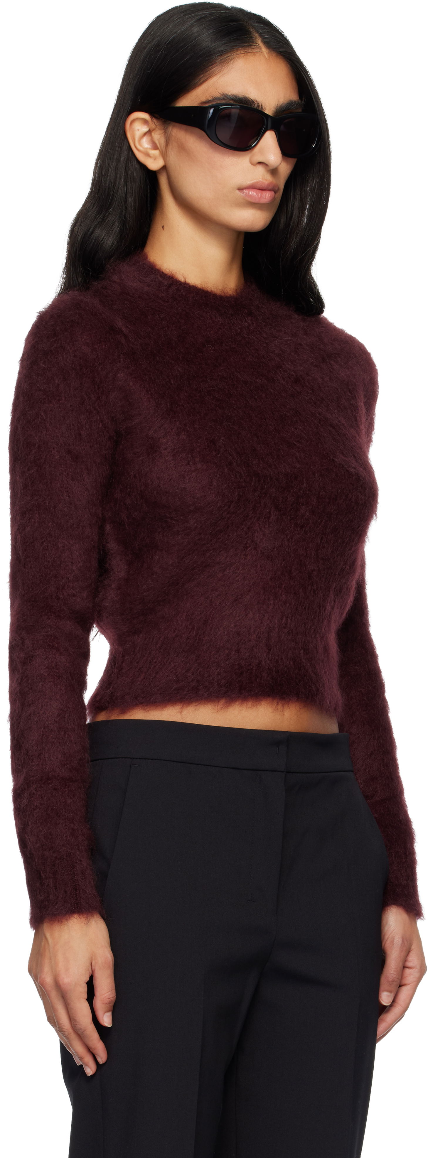 Villapaita Max Mara Max Mara Adatti Fuzzy Cropped Mock-Neck Sweater Burgundia | 2521366263600, 1