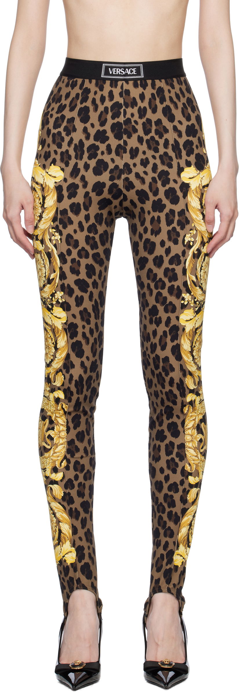 Leggingsit Versace Stirrup Leggings With Baroque Print Ruskea | 1015879_1A12087_5N440