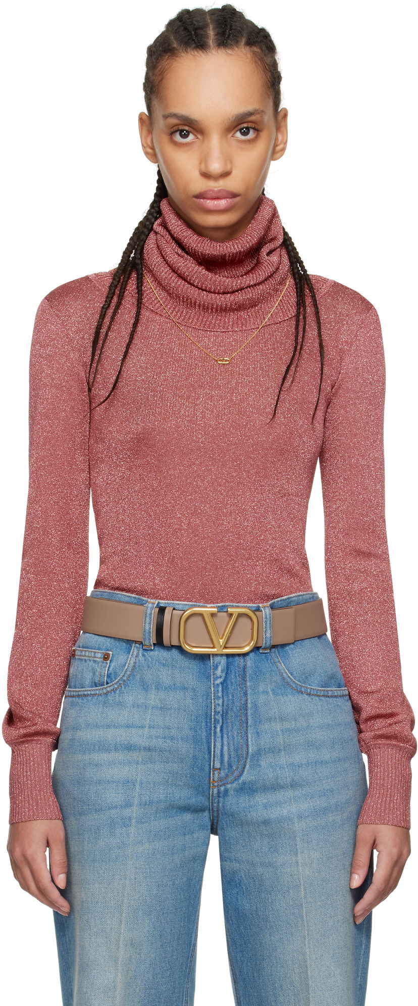 Villapaita Valentino Valentino Lurex Turtleneck Sweater Vaaleanpunainen | 6B3KC63A93T