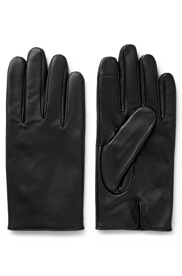 Käsineet BOSS Grained-leather gloves with full lining and lasered logo Musta | 50526831